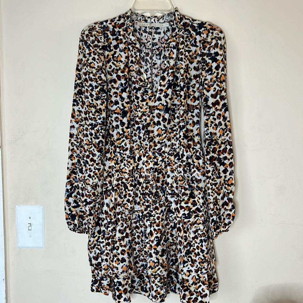 Marie Oliver‎ Animal Print Ruffle Button Mini Dress Size XXS NWOT